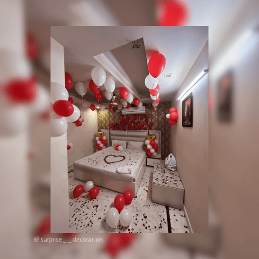 Red & White Theme Happy Birthday Room Decor