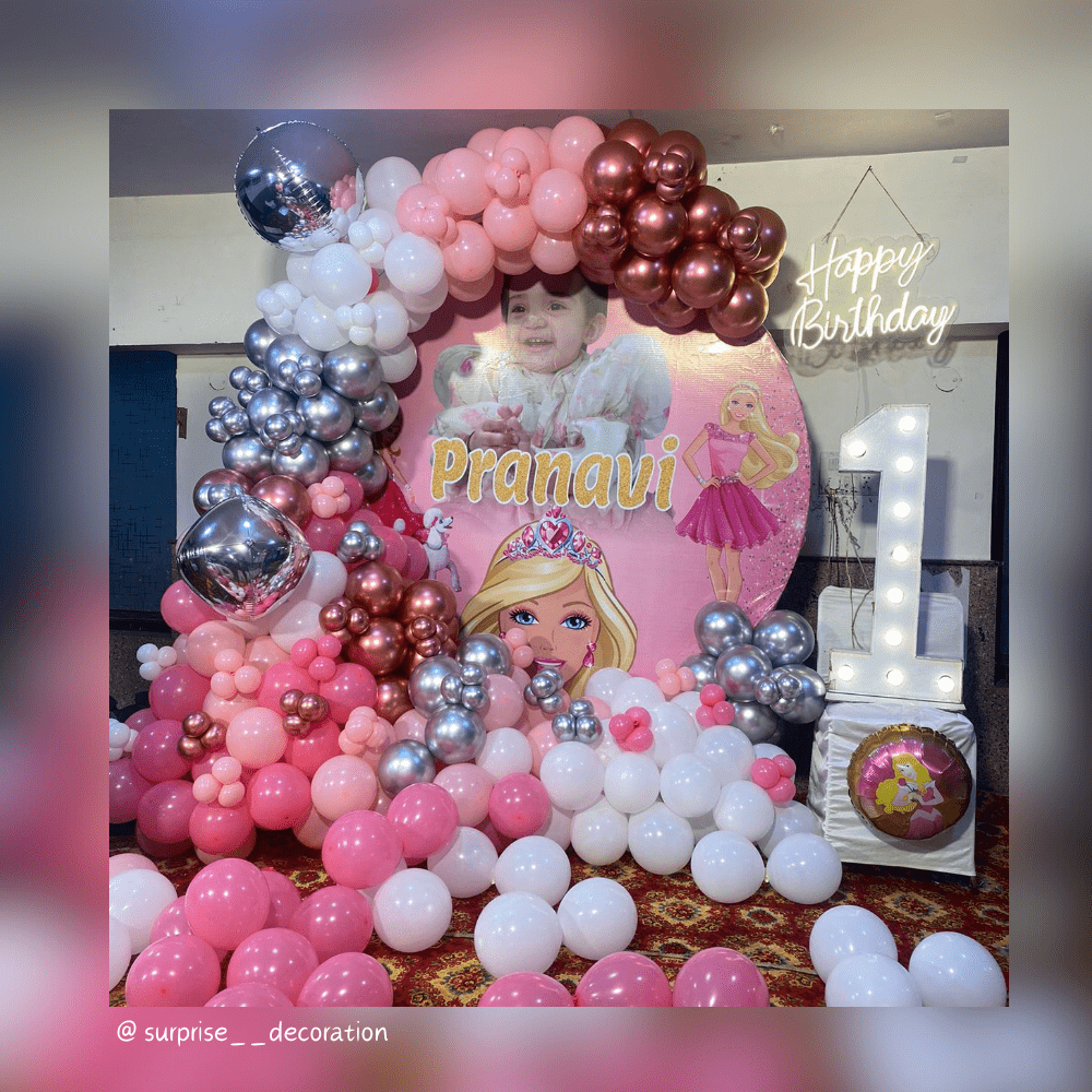 1st Birthday Barbie Theme Decor with Flex Backdrop Setup