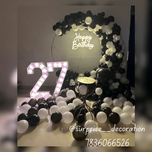 Black & White Ring Decor Setup for 27th Birthday