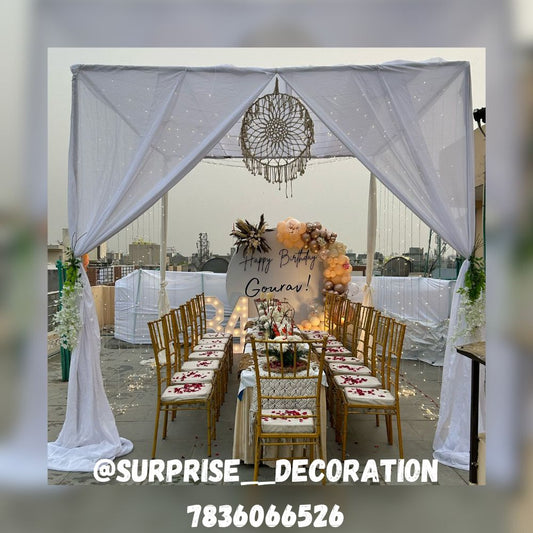 Open terrace Sitting dining Setup with Backdrop for Birthday