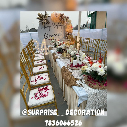 Open terrace Sitting dining Setup with Backdrop for Birthday